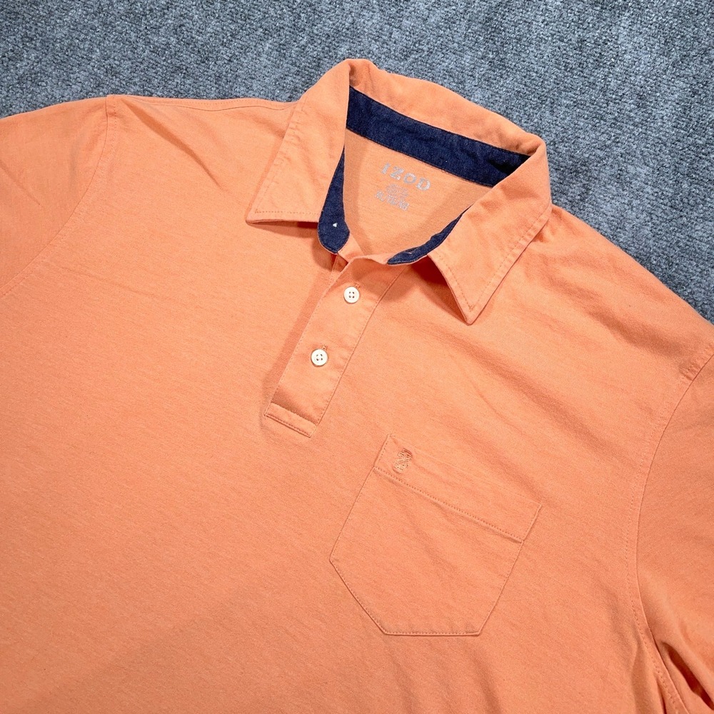 IZOD Polo Shirt Mens XL Orange Short Sleeve Embroidered Logo Pocket‎ Stretch